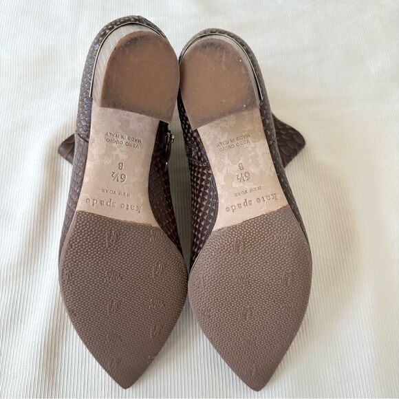 Kate Spade Womens Boots Ankle Heel Animal Print Italy Zip Brown Elegant Used 6.5 - Picture 3 of 4